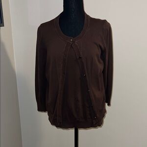 Talbots Rich Brown Pima Cotton Sweater Set 2-piece